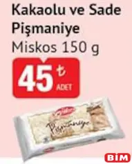 MİSKOS KAKAOLU VE SADE PİŞMANİYE 150 G
